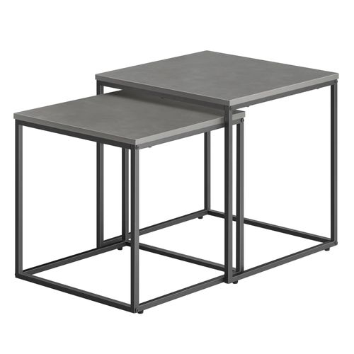 Lot De 2 Tables Carrées - Béton / Pieds Noirs - 58x11x58