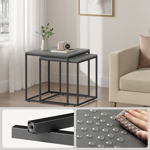 Lot De 2 Tables Carrées - Béton / Pieds Noirs - 58x11x58