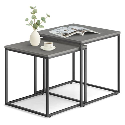 Lot De 2 Tables Carrées - Béton / Pieds Noirs - 58x11x58