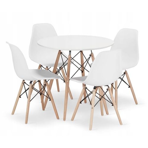 Ensemble Table Ronde Todi 80cm Blanc + 4 Chaises Osaka Blanches