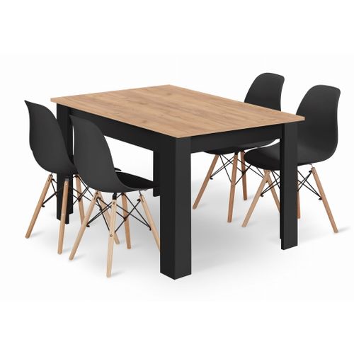 Ensemble Table Np 120x80 Craft Noir + 4 Chaises Osaka Noires