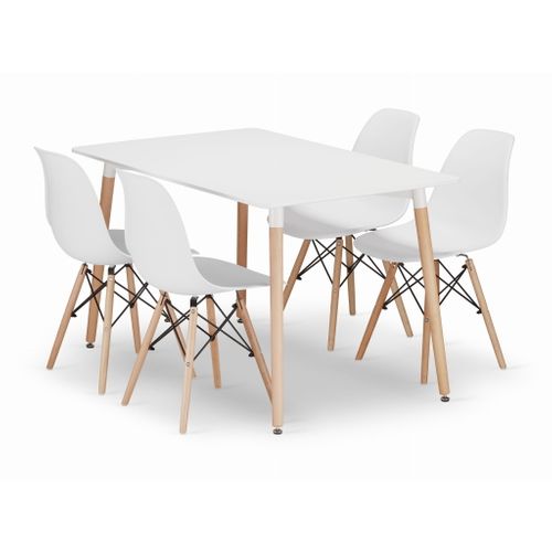 Ensemble Table Rectangulaire Adria 120x80 Blanche + 4 Chaises Osaka Blanches