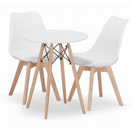 Ensemble Table Ronde Todi 60cm Blanche + 2 Chaises Mark Blanches - 60x60x75