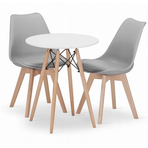 Ensemble Table Ronde Todi 60cm Blanc + 2 Chaises Mark Grises - 60x60x75