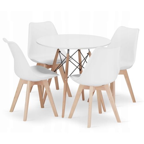 Ensemble Table Ronde Todi 80cm Blanc + 4 Chaises Mark Blanches - 80x80x75