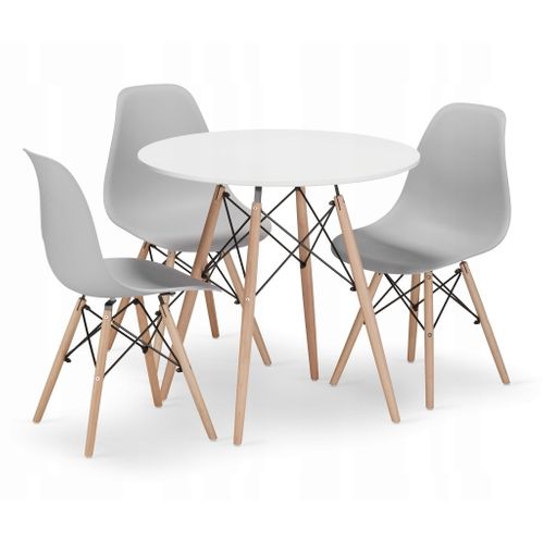 Ensemble Table Ronde Todi 80cm Blanc + 3 Chaises Osaka Grises