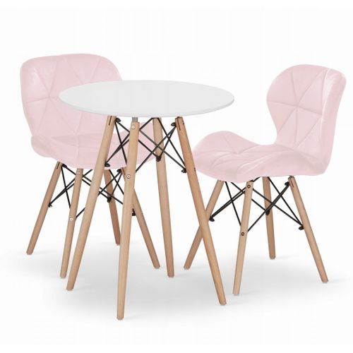 Ensemble Table Ronde Todi 60cm Blanche + 2 Chaises Lago Roses - 60x60x75