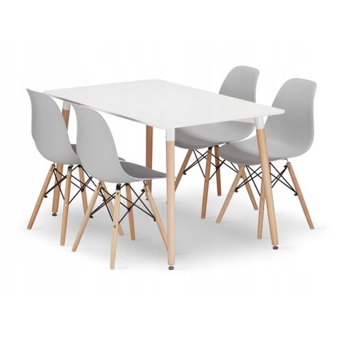 Ensemble Table Rectangulaire Adria 120x80 Blanche + 4 Chaises Osaka Grises