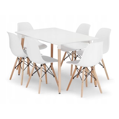 Ensemble Table Rectangulaire Adria 120x80 Blanche + 6 Chaises Osaka Blanches