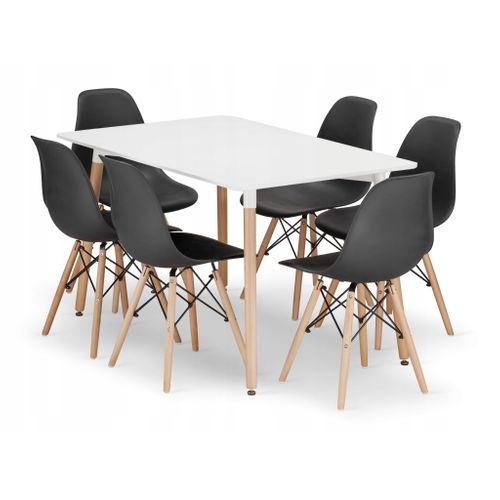 Ensemble Table Rectangulaire Adria 120x80 Blanche + 6 Chaises Osaka Noires