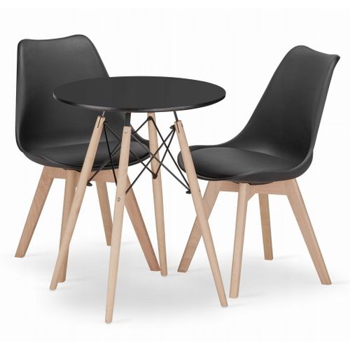 Ensemble Table Ronde Todi 60 Noire + 2 Chaises Mark Noires - 60x60x75