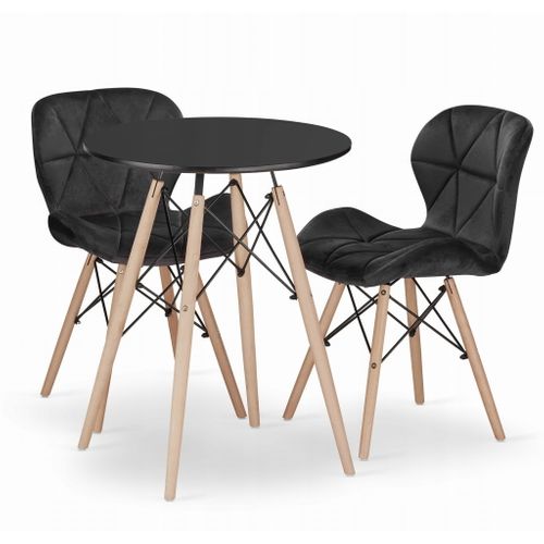 Ensemble Table Ronde Todi 60 Noire + 2 Chaises Lago Noires - 60x60x75