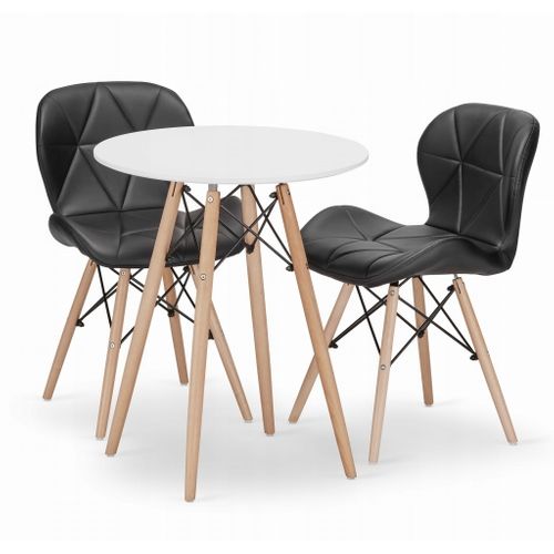 Ensemble Table Ronde Todi 60 Blanche + 2 Chaises Lago Noires - 60x60x75