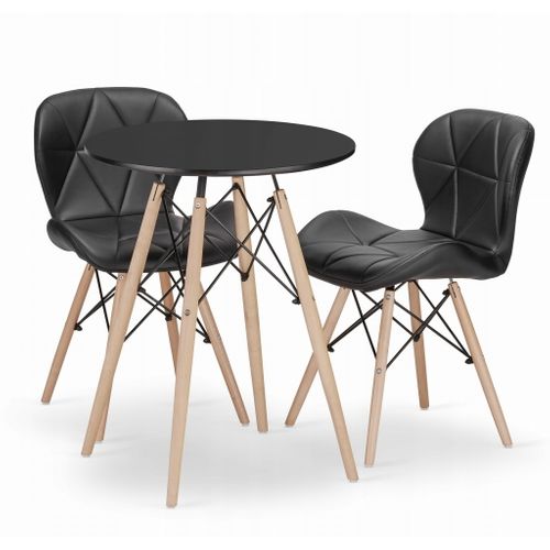 Ensemble Table Ronde Todi 60 Noire + 2 Chaises Lago Noires - 60x60x75