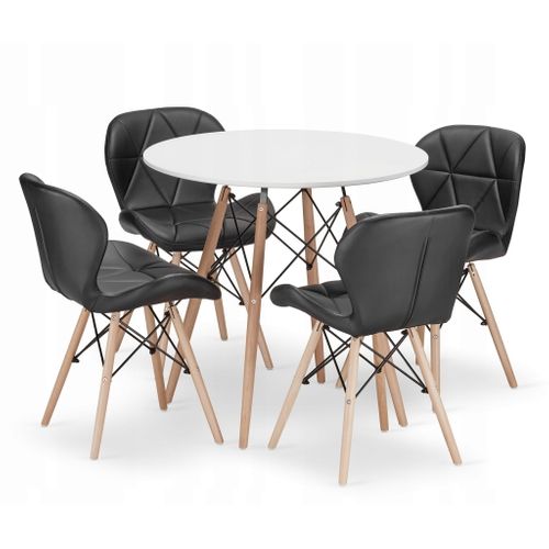 Ensemble Table Ronde Todi 80 Blanc + 4 Chaises Lago Noires - 80x80x75