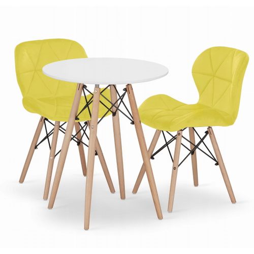 Ensemble Table Ronde Todi 60 Blanc + 2 Chaises Lago Jaunes - 60x60x75
