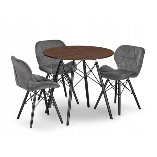 Ensemble Table Ronde Todi 80 Frêne + 3 Chaises Lago Grises - 80x80x75
