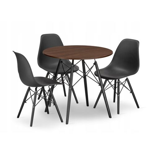 Ensemble Table Ronde Todi 80 Frêne + 3 Chaises Osaka Noires - 80x80x75