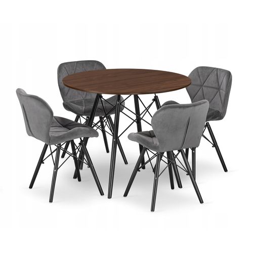 Ensemble Table Ronde Todi 80 Frêne + 4 Chaises Lago Grises - 80x80x75