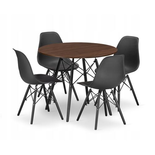 Ensemble Table Ronde Todi 80 Frêne + 4 Chaises Osaka Noires - 80x80x75