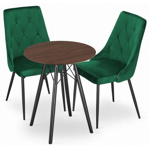 Ensemble Table Ronde Todi 60 Frêne + 2 Chaises Imola Vertes - 60x60x75