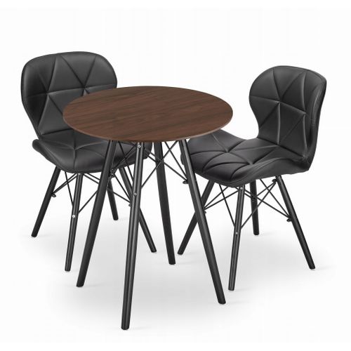 Ensemble Table Ronde Todi 60 Frêne + 2 Chaises Lago Noires - 60x60x75