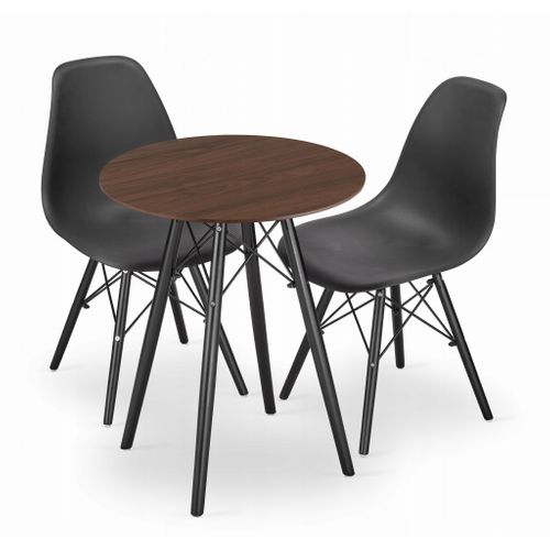 Ensemble Table Ronde Todi 60 Frêne + 2 Chaises Osaka Noires - 60x60x75