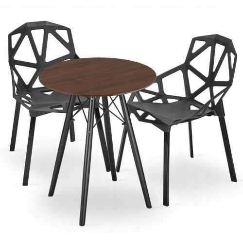 Ensemble Table Ronde Todi 60 Frêne + 2 Chaises Essen Noires - 60x60x75