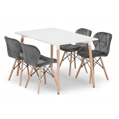 Ensemble Table Rectangulaire Adria 120x80 Blanche + 4 Chaises Lago Grises