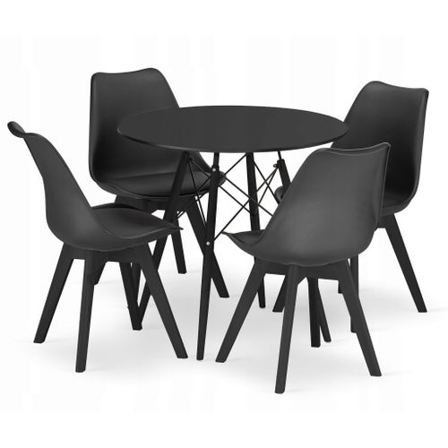 Ensemble Table Ronde Todi 80 Noire + 4 Chaises Mark Noires - 80x80x75