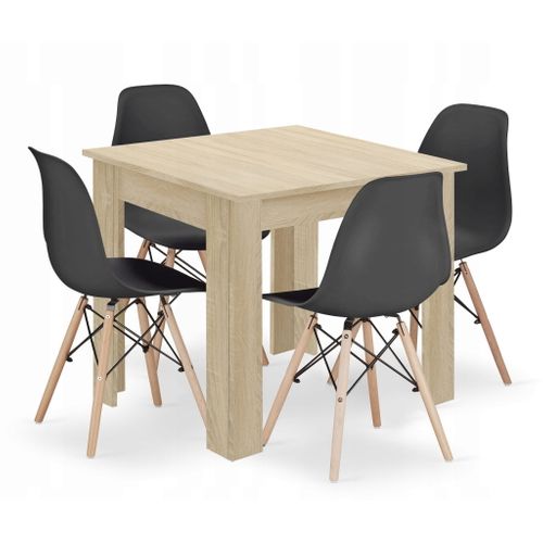 Ensemble Table Carrée 80x80 Chêne Sonoma + 4 Chaises Osaka Noires