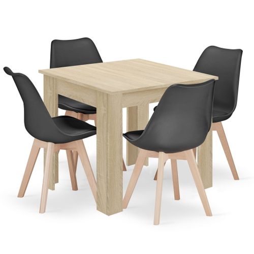 Ensemble Table Carrée 80x80 Chêne Sonoma + 4 Chaises Mark Noires