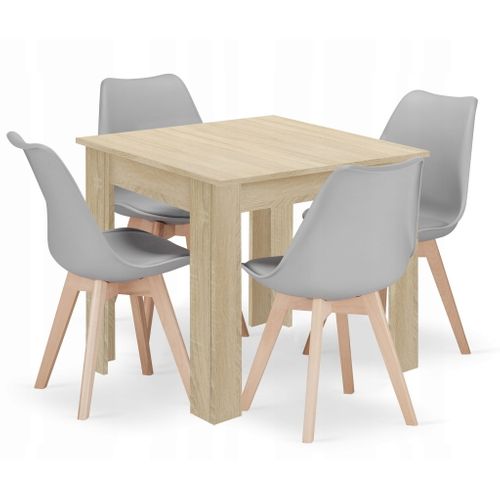 Ensemble Table Carrée 80x80 Chêne Sonoma + 4 Chaises Mark Grises