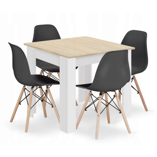 Ensemble Table Carrée 80x80 Chêne Sonoma + 4 Chaises Osaka Noires