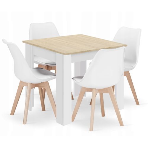 Ensemble Table Carrée 80x80 Chêne Sonoma + 4 Chaises Mark Blanches