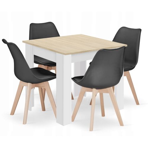 Ensemble Table Carrée 80x80 Chêne Sonoma + 4 Chaises Mark Noires