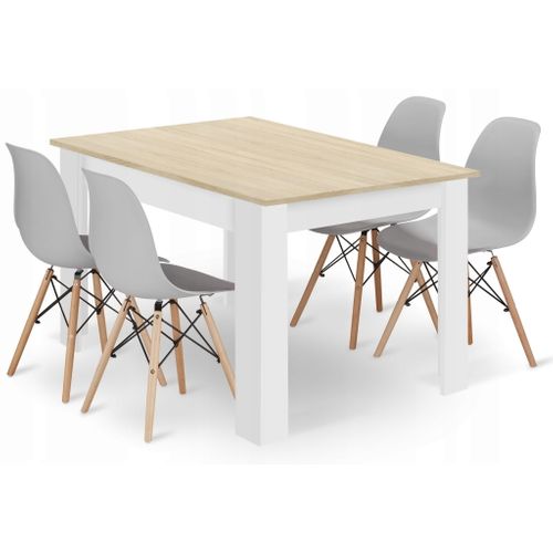 Ensemble Table Rectangulaire 120x80 Chêne Sonoma + 4 Chaises Osaka Grises