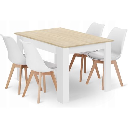 Ensemble Table Rectangulaire 120x80 Chêne Sonoma + 4 Chaises Mark Blanches