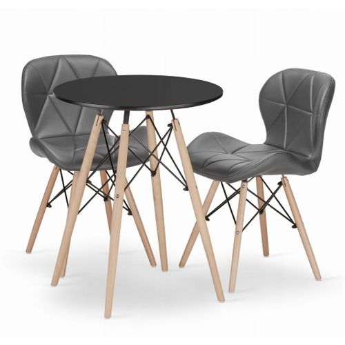 Ensemble Table Ronde Todi 60 Noire + 2 Chaises Lago Grises - 60x60x75