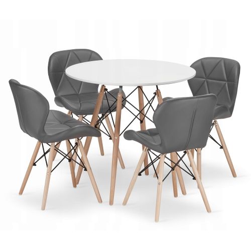 Ensemble Table Ronde Todi 80 Blanche + 4 Chaises Lago Grises - 80x80x75