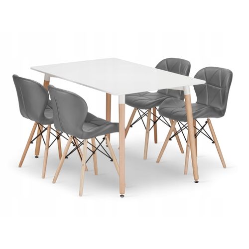 Ensemble Table Rectangulaire Adria 120x80 Blanche + 4 Chaises Lago Grises