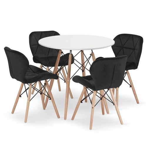 Ensemble Table Ronde Todi 80 Blanche + 4 Chaises Lago Noires - 80x80x75