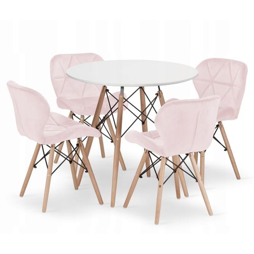 Ensemble Table Ronde Todi 80cm Blanc + 4 Chaises Lago Roses - 80x80x75