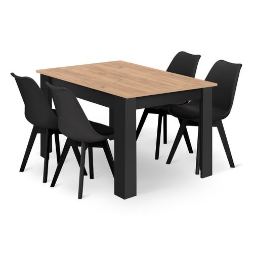 Ensemble Table Rectangulaire 120x80 Craft + 4 Chaises Mark Noires