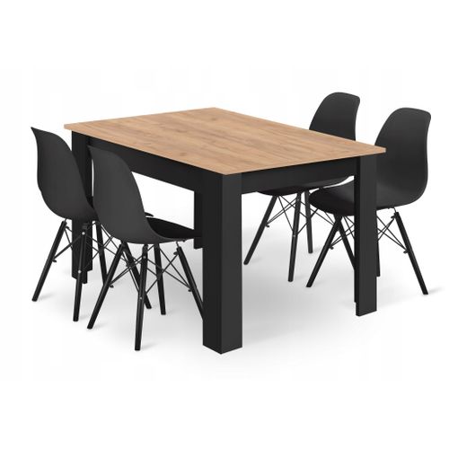 Ensemble Table Rectangulaire 120x80 Craft + 4 Chaises Osaka Noires - 120x80x75