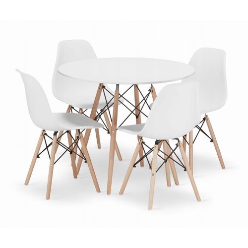 Ensemble Table Ronde Todi 90 Blanc + 4 Chaises Osaka Blanches