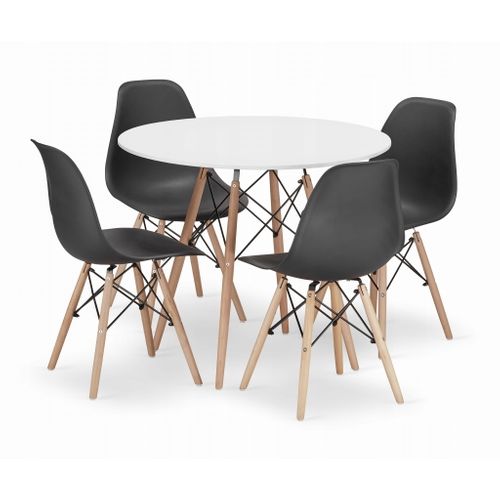 Ensemble Table Ronde Todi 90 Blanc + 4 Chaises Osaka Noires