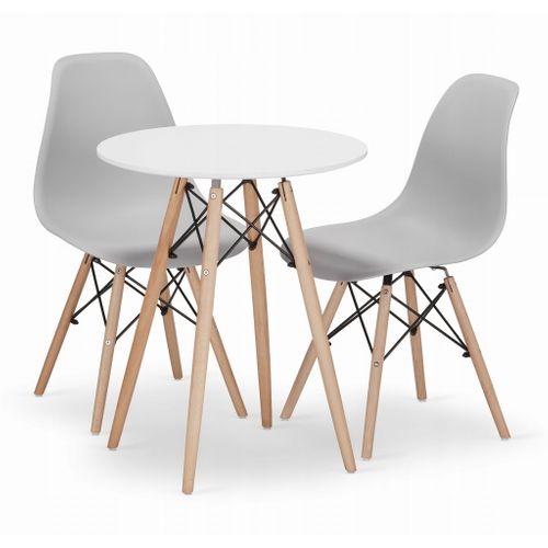 Ensemble Table Ronde Todi 60 Blanche + 2 Chaises Osaka Grises