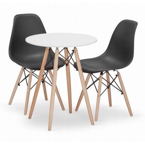 Ensemble Table Ronde Todi 60 Blanc + 2 Chaises Osaka Noires