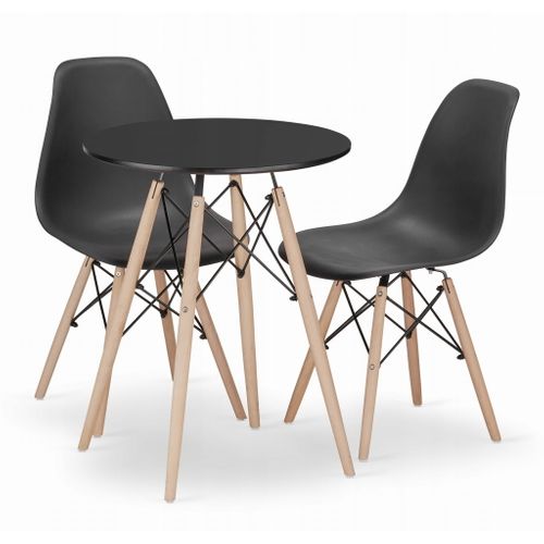 Ensemble Table Ronde Todi 60 Noire + 2 Chaises Osaka Noires